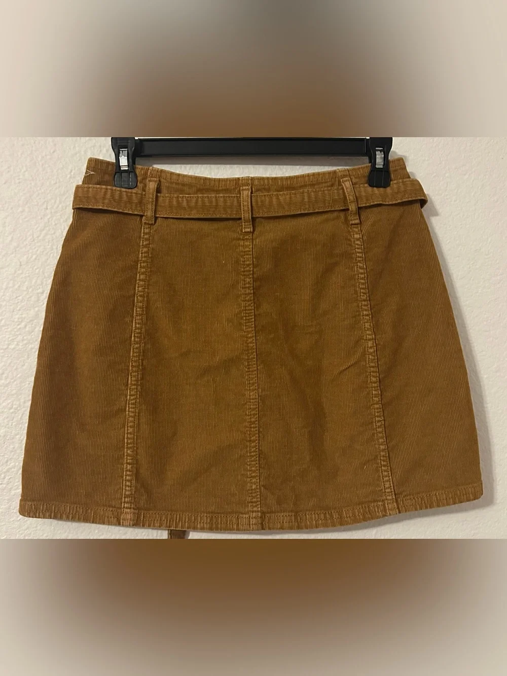 Corduroy Button-Front Mini Skirt in Camel